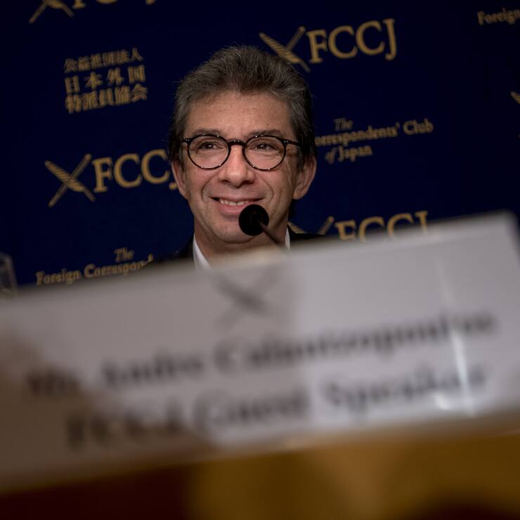 Andre Calantzopoulos, CEO, Philip Morris International Inc, speaks during a press conference at the Foreign Correspondents' Club of Japan in Tokyo on October 24, 2018. Transitioning to a Smoke-Free Society,tighter regulations across the world and a shrinking smoking population are closing in on tobacco companies worldwide. 