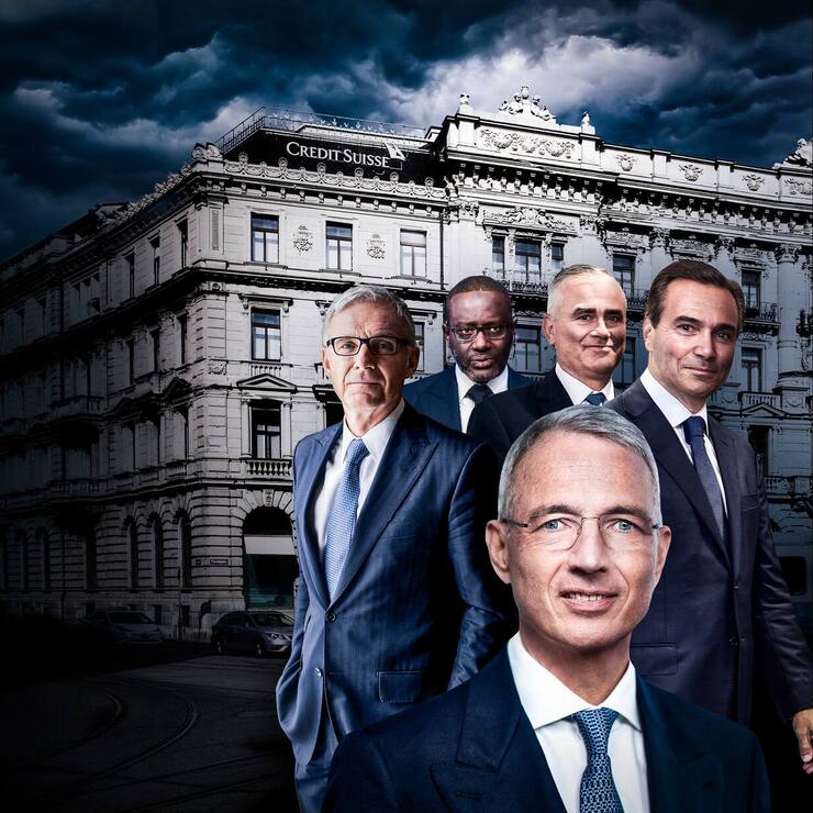 Der nächste Neuaufbruch In einer Hinsicht ist die Credit Suisse verlässlich: Skandale und neue Chefs gibts zuhauf – Urs Rohner, Tidjane Thiam, Thomas Gottstein, António Horta-Osório (hinten, von links), Axel Lehmann (vorne).