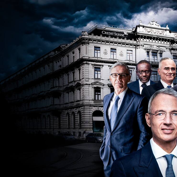 Der nächste Neuaufbruch In einer Hinsicht ist die Credit Suisse verlässlich: Skandale und neue Chefs gibts zuhauf – Urs Rohner, Tidjane Thiam, Thomas Gottstein, António Horta-Osório (hinten, von links), Axel Lehmann (vorne).