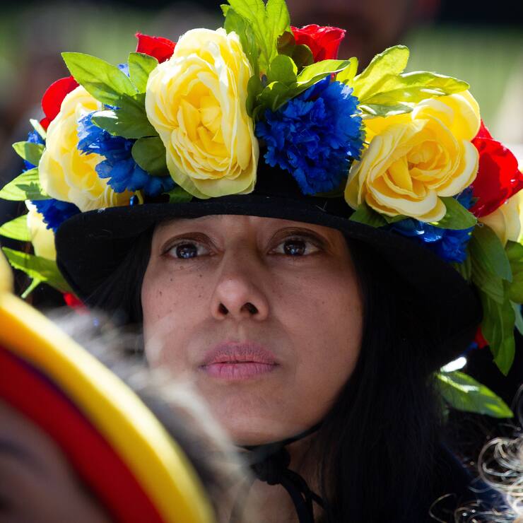 A group of demonstrators made up predominantly of expat Venezuelans, voice their opposition to disputed Venezuelan President NicolÃ¡s Maduro while counterprotesting an anti-U.S. intervention, pro-Maduro rally organized by ANSWER near the White House, March 16, 2019. (Photo by Michael Candelori/NurPhoto via Getty Images)