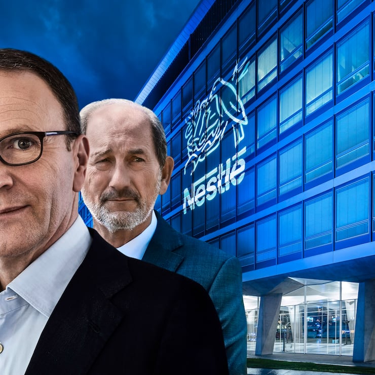 Nestlé-CEO Mark Schneider (l.) und Chairman Paul Bulcke wollen ihrer Aktie wieder Auftrieb geben.