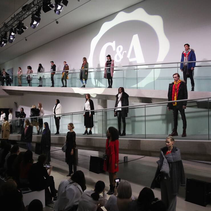 Models line up during the C&A Collection Room AW'18 at the Langen Foundation on May 3, 2018 in Neuss, Germany.