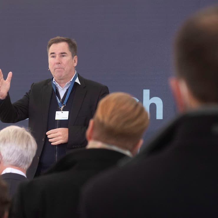 CEO Jan Jenisch of Swiss cement maker Holcim makes a speech during the Holcim Capital Markets Day event in Basel, Switzerland