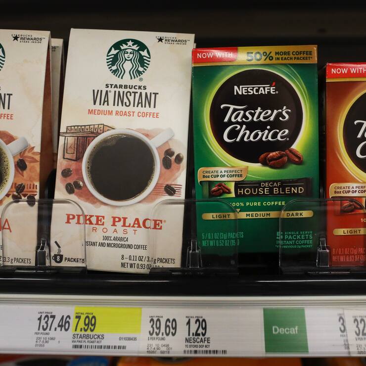 NEW YORK, NY - MAY 7: Starbucks and Nestle coffee products sit on the shelf in a Target store in Lower Manhattan, May 7, 2018 in New York City. Marking the third largest transaction in Nestle's 152-year history, the Swiss food and drink company is spending over $7 billion for the rights to market and sell Starbucks products. (Photo by Drew Angerer/Getty Images)