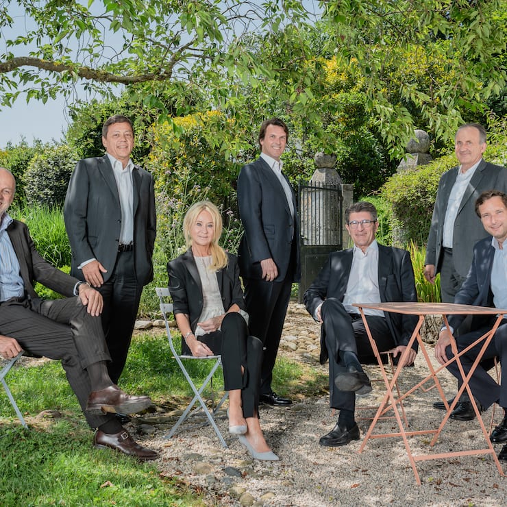 Lombard Odier: Die sieben geschäftsführenden Teilhaber, Denis Pittet, Alexandre Zeller, Annika Falkengren, Hubert Keller, Patrick Odier, Christophe Hentsch und Frédéric Rochat (v.l.).
