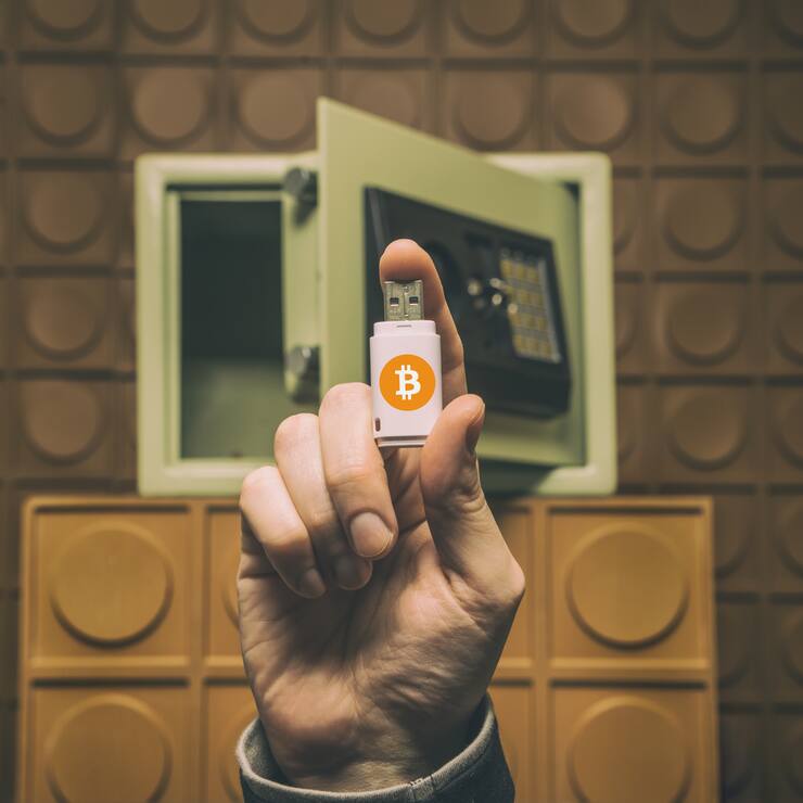 Digital money concept, future of money, digital currency bitcoin, safe room