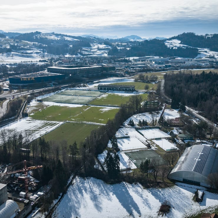 Foto: Philippe Rossier, 27.1.2026, St.Gallen, Areal Sportfeld GrÃ¼ndenmoos, Drohnenaufnahme