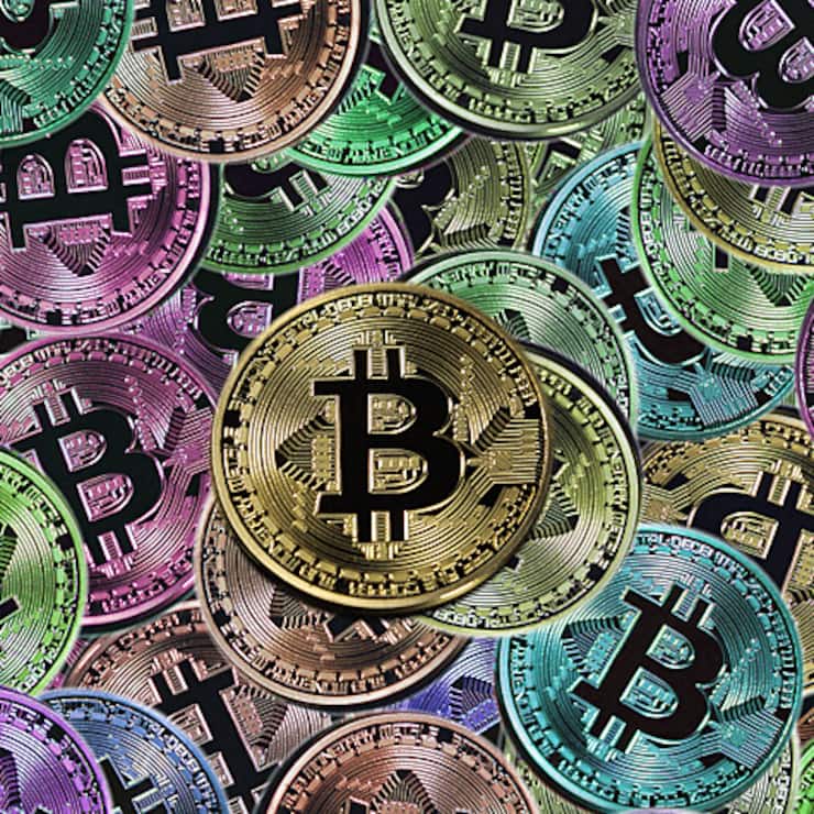 Farbige Bitcoin-Illustrationen.