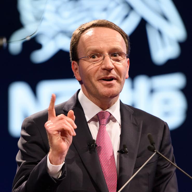 Nestle's CEO Ulf Mark Schneider speaks during the general meeting of the world's biggest food and beverage company, Nestle Group, in Lausanne, Switzerland, Thursday, April 6, 2017.(KEYSTONE/Laurent Gillieron)