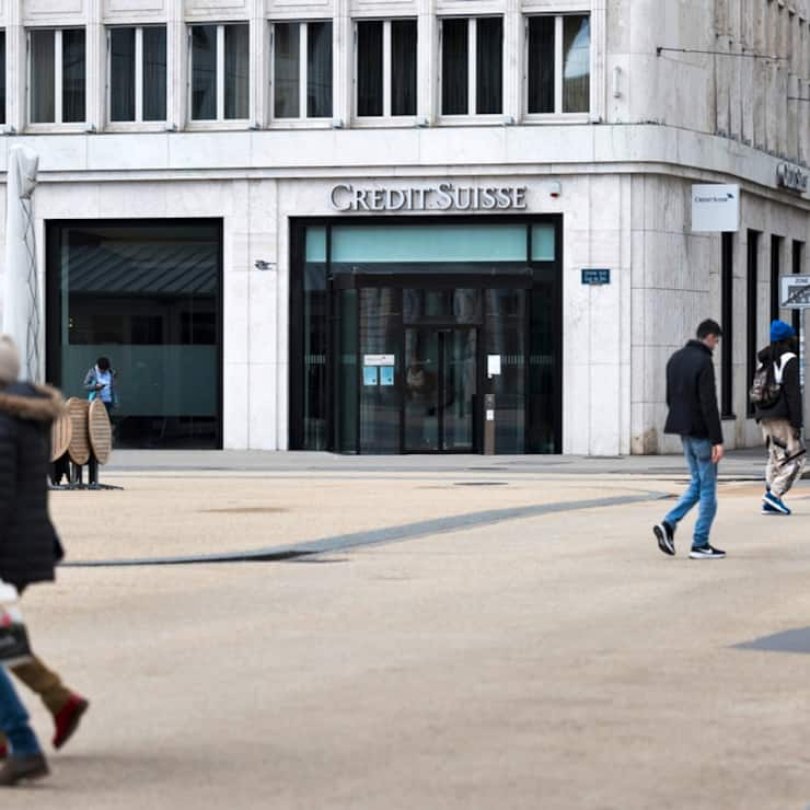 Die Credit Suisse Filiale in Biel, am Sonntag, 2. April 2023. (KEYSTONE/Peter Klaunzer)