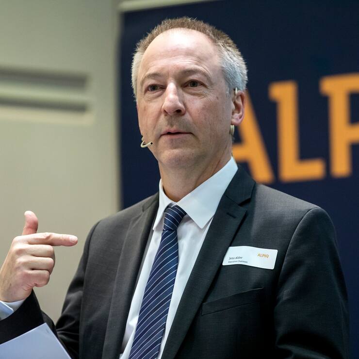 Jens Alder, Verwaltungsratspraesident und Delegierter des Verwaltungsrats, spricht waehrend der Bilanzmedienkonferenz 2019 von Alpiq am Montag, 4. Maerz 2019, in Olten. (KEYSTONE/Alexandra Wey)