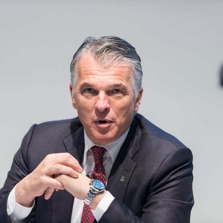 Sergio Ermotti, CEO of Switzerland's bank UBS, speaks during a press conference in Zurich, Switzerland, Tuesday, January 22, 2018.  (KEYSTONE/Ennio Leanza).