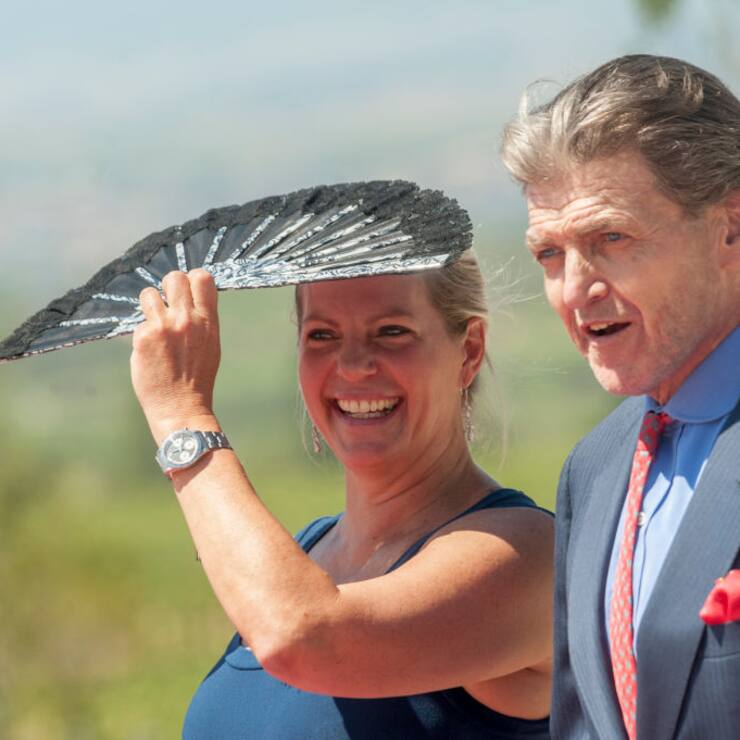 ALAVA, SPAIN - JUNE 16: Ariane de Rothschild (L) and Baronne Benjamin de Rothschild (R) attend Macan Winery inauguration on June 16, 2017 in Alava, Spain.  (Photo by Gari Garaialde/Getty Images)