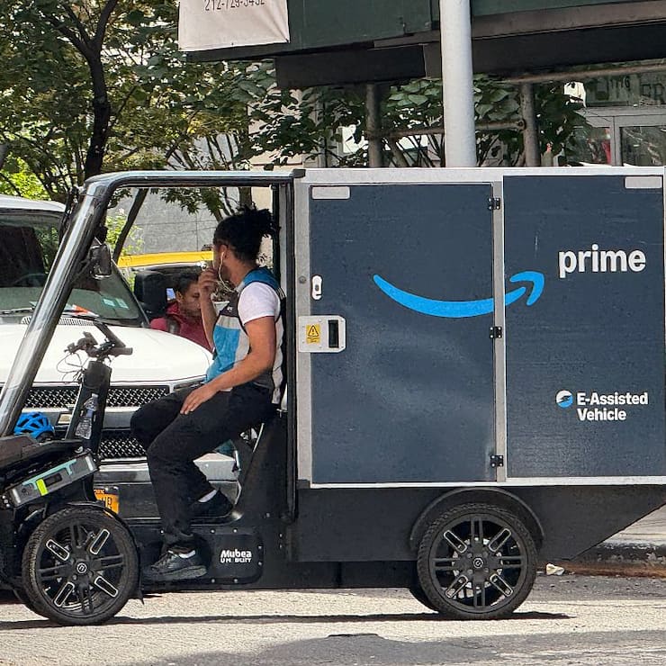 Amazon Prime pedicab delivery person on New York City Streets, Manhattan