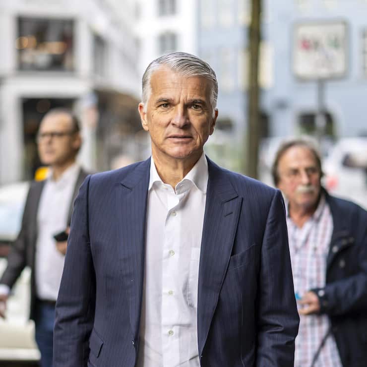 Sergio P. Ermotti, Group Chief Executive Officer of Swiss bank UBS arrives for a delegates' meeting of the FDP party of the Canton of Zurich on Tuesday April 8, 2025 in Zurich, Switzerland. (KEYSTONE/Michael Buholzer)..