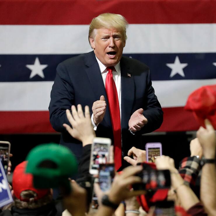 President Donald Trump acknowledges the crowd as he leaves a rally Sunday, Nov. 4, 2018, in Chattanooga, Tenn. (AP Photo/Mark Humphrey)