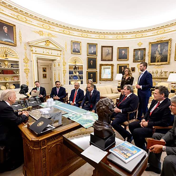 <p>Ringen um Zölle: Donald Trump und die sechs Schweizer im Oval Office</p>