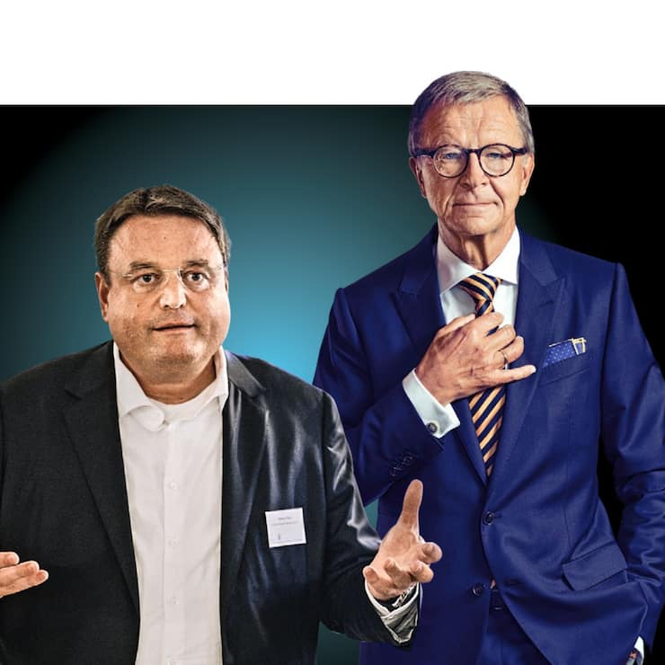 STEIFE BRISE Die Aktien von Kühne+Nagel steuern unter CEO Stefan Paul (l.) und Präsident Jörg Wolle seit Längerem Richtung Süden.