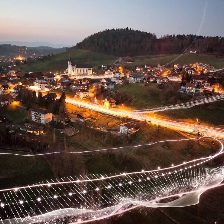 VISUALISIERUNG - UNDATIERTES HANDOUT - Visualisierung des Swisscom Breitband-Netz in Goldiwil im Kanton Bern. Mit ihrem Netz verbindet Swisscom die ganze Schweiz. Bis heute wurden bereits 3 Millionen Wohnungen und Geschaefte mit Ultrabreitband erschlossen. (PHOTOPRESS/Swisscom)