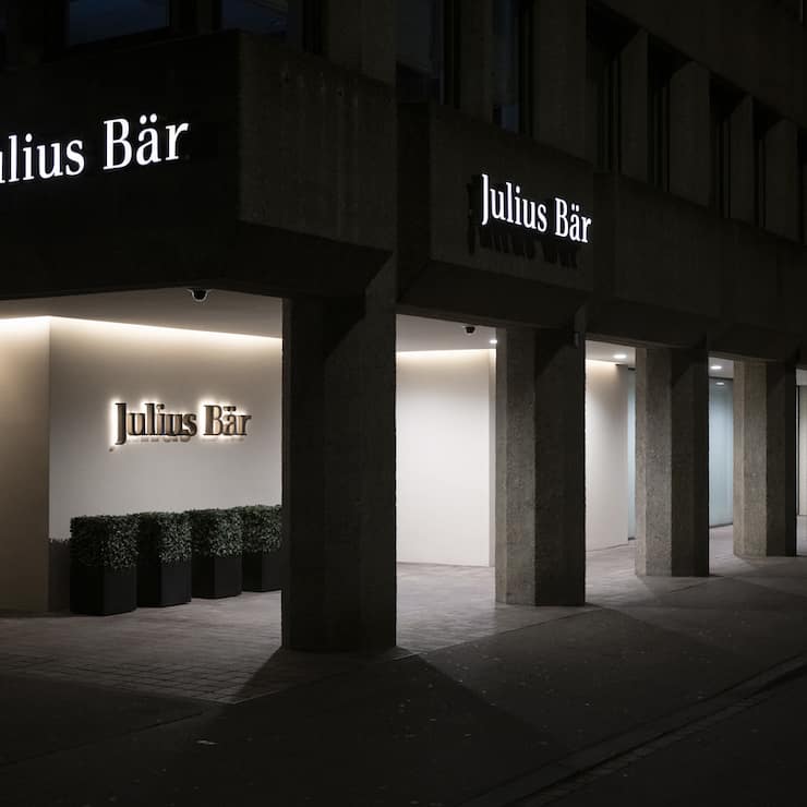 Das Logo der Julius Baer Bank, aufgenommen am Mittwoch, 31. Januar 2024 an der Bahnhofstrasse in Zuerich. (KEYSTONE/Ennio Leanza)