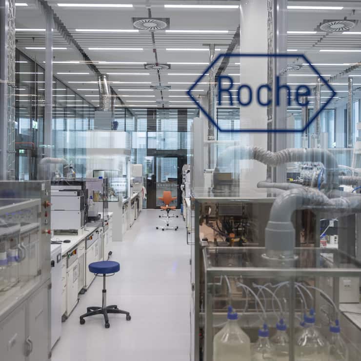 Ein Labor, fotografiert bei der Eroeffnungsfeier des neuen Roche Forschungs- und Entwicklungszentrums (pRED-Center) in Basel, am Dienstag, 10. September 2024. (KEYSTONE/Georgios Kefalas)