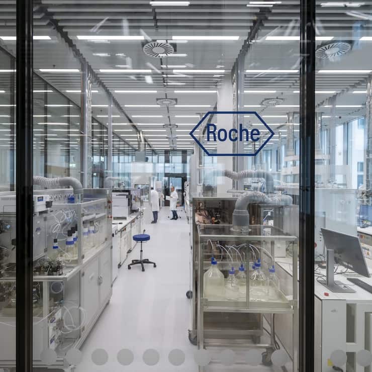 Ein Labor, fotografiert bei der Eroeffnungsfeier des neuen Roche Forschungs- und Entwicklungszentrums (pRED-Center) in Basel, am Dienstag, 10. September 2024. (KEYSTONE/Georgios Kefalas)