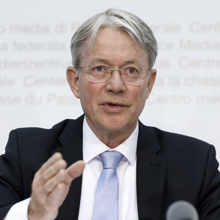 Thomas Bauer, VR-Praesident der Eidgenoessischen Finanzmarktaufsicht FINMA, spricht bei der Jahresmedienkonferenz der FINMA, am Dienstag, 27. Maerz 2018 in Bern. (KEYSTONE/Peter Klaunzer)