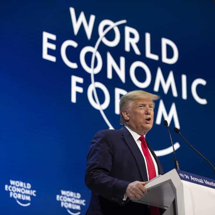 President Donald Trump delivers the opening remarks at the World Economic Forum, Tuesday, Jan. 21, 2020, in Davos, Switzerland. (AP Photo/ Evan Vucci)