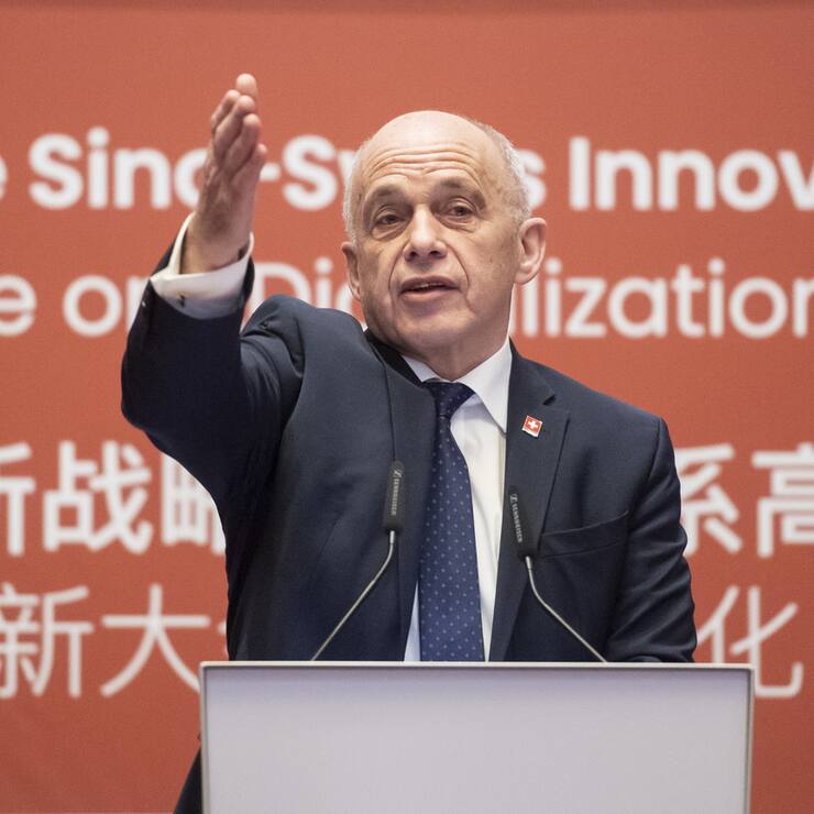 Swiss president Ueli Maurer speaks during the first Sino-Swiss high-level platform meeting in Zurich, Switzerland, on Monday, January 21, 2019. The business event, which forms part of the innovative strategic partnership between the two countries, will focus on the theme "Digitalisation Drives Innovation. (KEYSTONE POOL/Ennio Leanza)