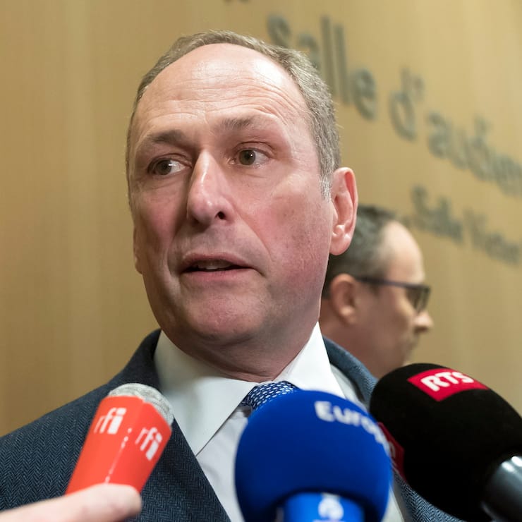 epa07382736 UBS legal expert Markus Diethelm speaks to media at the courthouse in Paris, France, 20 February 2019, after the trial verdict of Swiss Bank UBS over allegations it established a wide-ranging tax fraud scheme involving billions of euros. According to reports, the Swiss Bank UBS was found guilty and has to pay 3.7 billion euros fine.  EPA/IAN LANGSDON