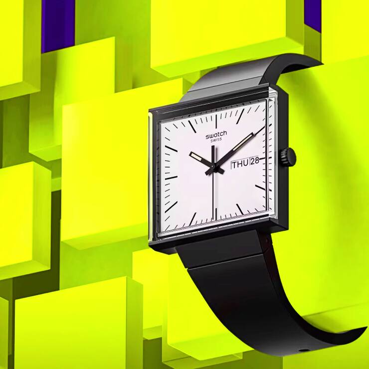 Die eckige Alternative zur runden Swatch: Modell aus der neuen «What if»-Kollektion.