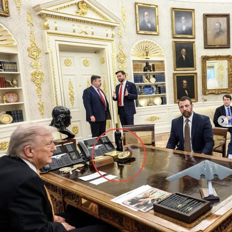<p>Auf diesem Bild nach dem Besuch der Schweizer Wirtschaftsvertreter im Oval Office ist rot umkreist eine goldene Rolex-Uhr zu erkennen.</p>