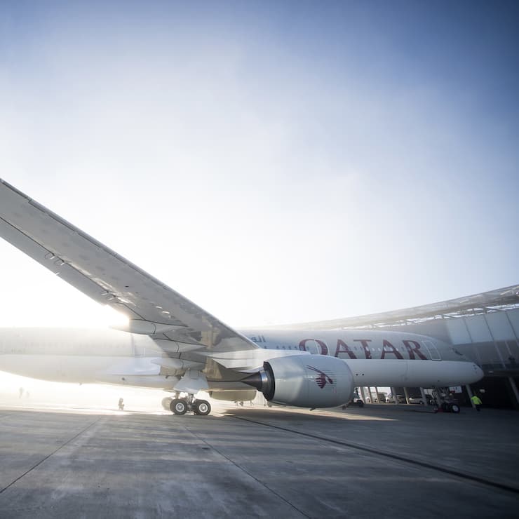 The first Airbus A350 for Qatar Airways sits on the tarmac during the hand over ceremony in Toulouse, southwestern France, Monday, Dec.22, 2014.  After years of delays, Airbus delivered its first A350 wide-body jet Monday, to Qatar Airways. The A350 XWB is intended as Airbus' best hope for catching up in the long-haul market that is dominated by Boeing's 777 and 787, but has been plagued by delays and a multibillion dollar revamp. (AP Photo/Fred Lancelot)