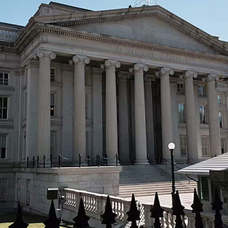 Das Treasury Building, Sitz des Finanzministeriums der USA in Washington DC.