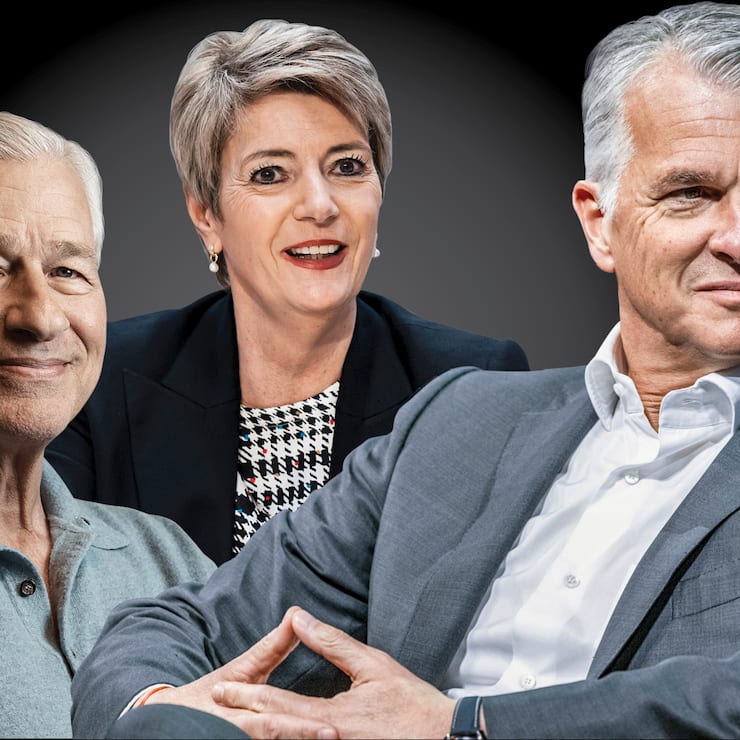 Kampf ums Eigenkapital: Jamie Dimon, Karin Keller-Sutter, Sergio Ermotti (von links).
