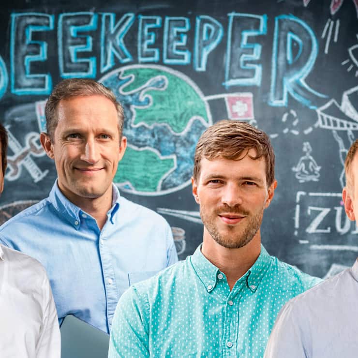 Bleiben der Firma erhalten: die Beekeeper-­Gründer Daniel Sztutwojner, ­Cristian Grossmann, Flavio Pfaffhauser und ­Andreas Slotosch (v.l.).