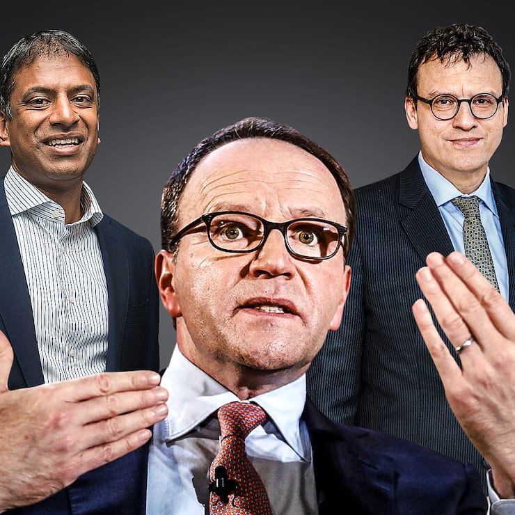 Novartis-Chef Vasant Narasimhan (o.l.), Swiss-Life-Chef Patrick Frost (o.r.) und Nestlé-CEO Mark Schneider  