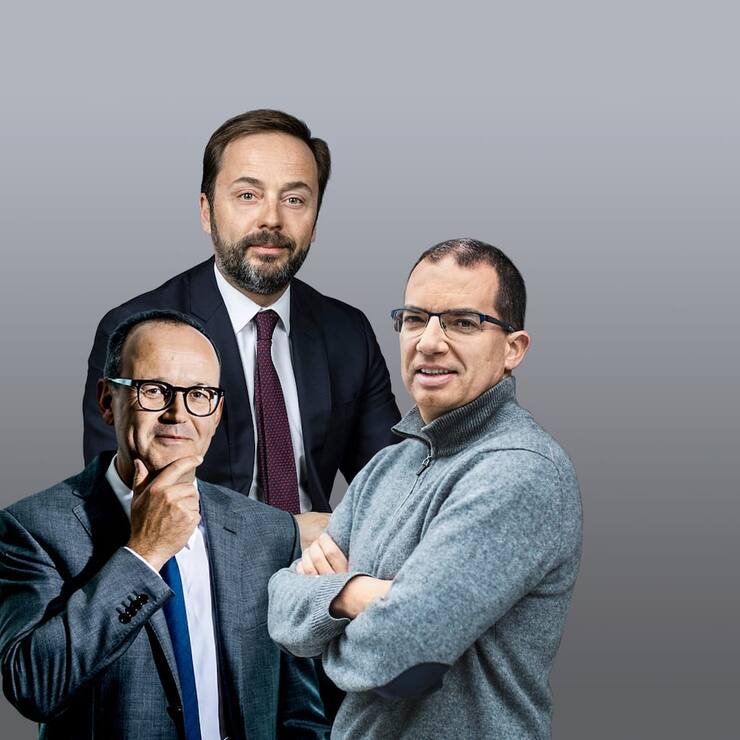 Nicolas Campiche und Bertrand Demole von Pictet, Stéphane Bancel, CEO Moderna