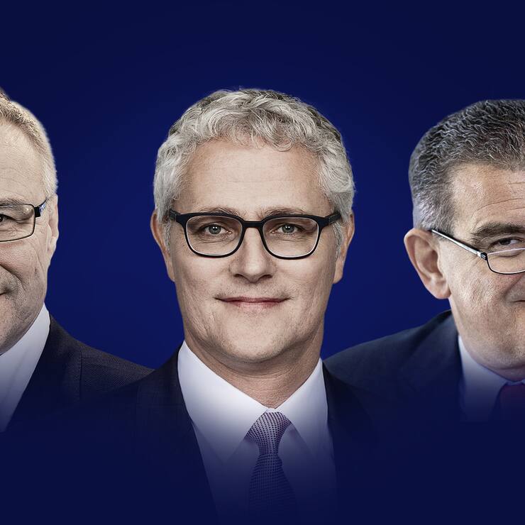 Adecco-CEO Alain Dehaze, Geberit-Chef Christian Buhl und Stadler-Rail-Präsident Peter Spuhler