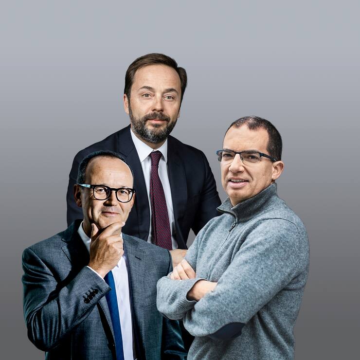 Nicolas Campiche und Bertrand Demole von Pictet, Stéphane Bancel, CEO Moderna