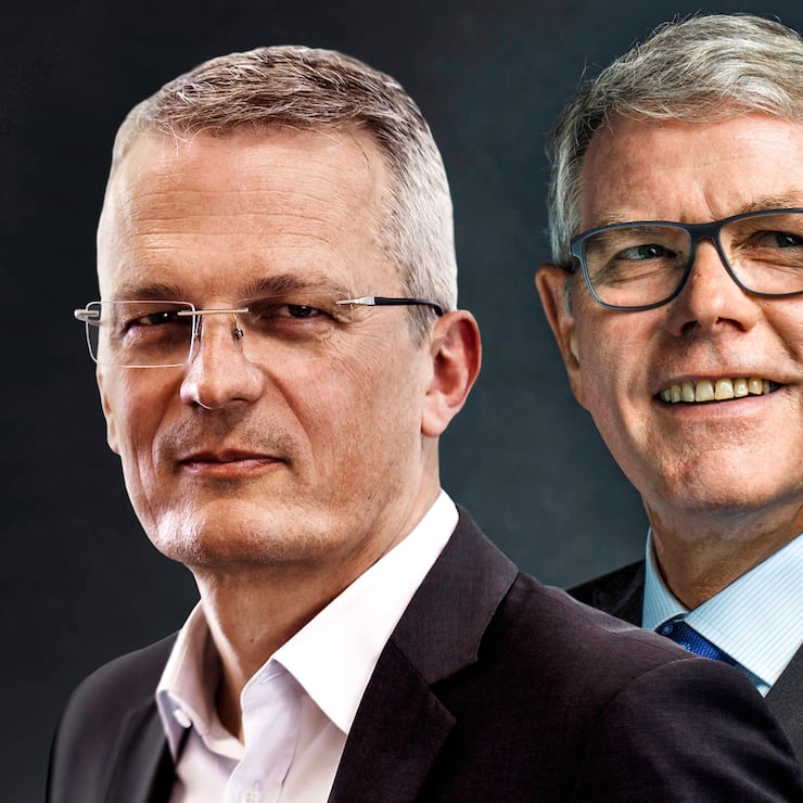 Lonza: Der 50-jährige Pierre-Alain Ruffieux (l.) wird auf November von Roche eingewechselt. Bis dahin führt Präsident Albert Baehny den Konzern weiter im Doppelmandat.