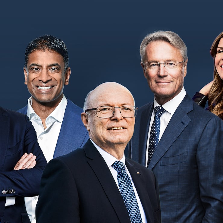 Roberto Cirillo (l.), Vincent Ducrot (v.), Vas Narasimhan (h.), Björn Rosengren und Jennifer Morgan.