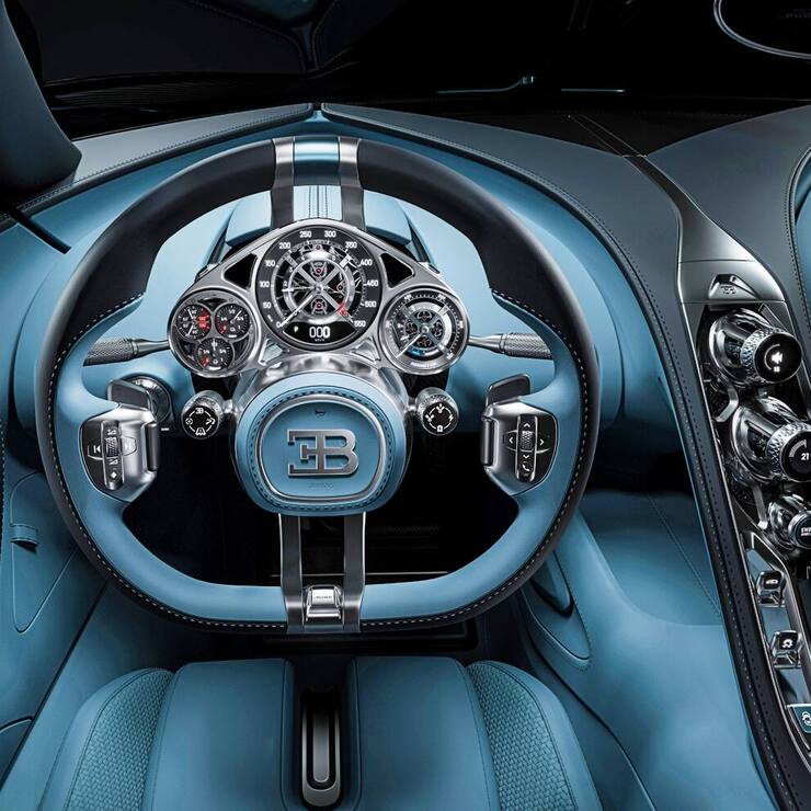 Das Cockpit des neuen Bugatti Tourbillon: Instrumente aus der Schweizer Haute Horlogerie.