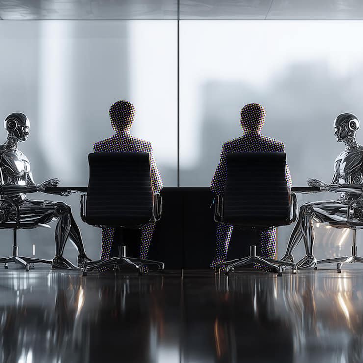 <p>Ein Szenario mit Zukunft: KI sitzt mit am Tisch und unterstützt bei Analysen und Entscheidungen.</p>