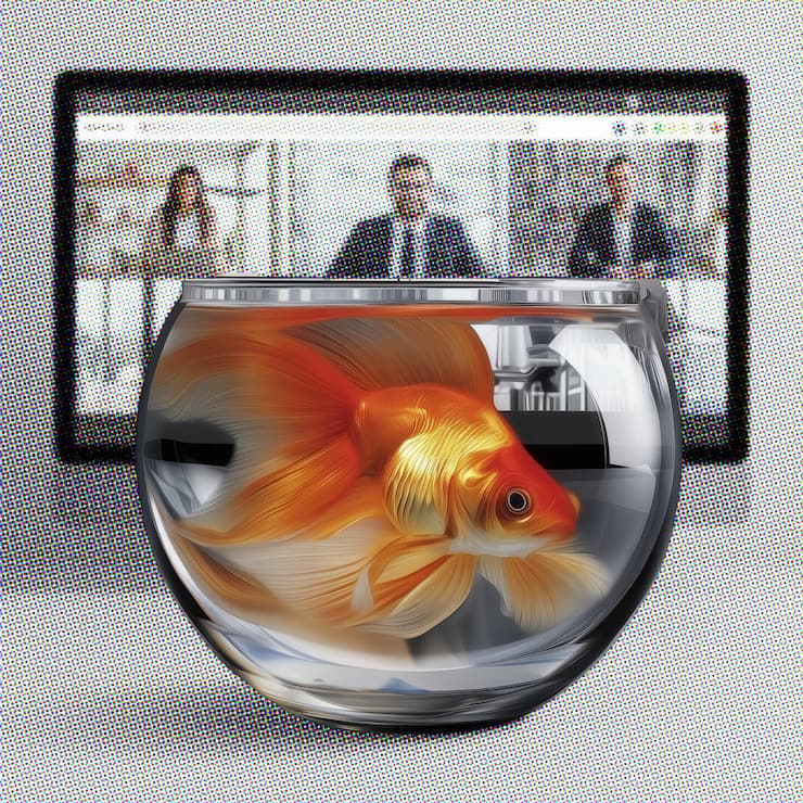 <p>Onlinemeetings gleichen teilweise einem Goldfisch im Glas: Kaum vorbei, ist alles wieder vergessen.</p>