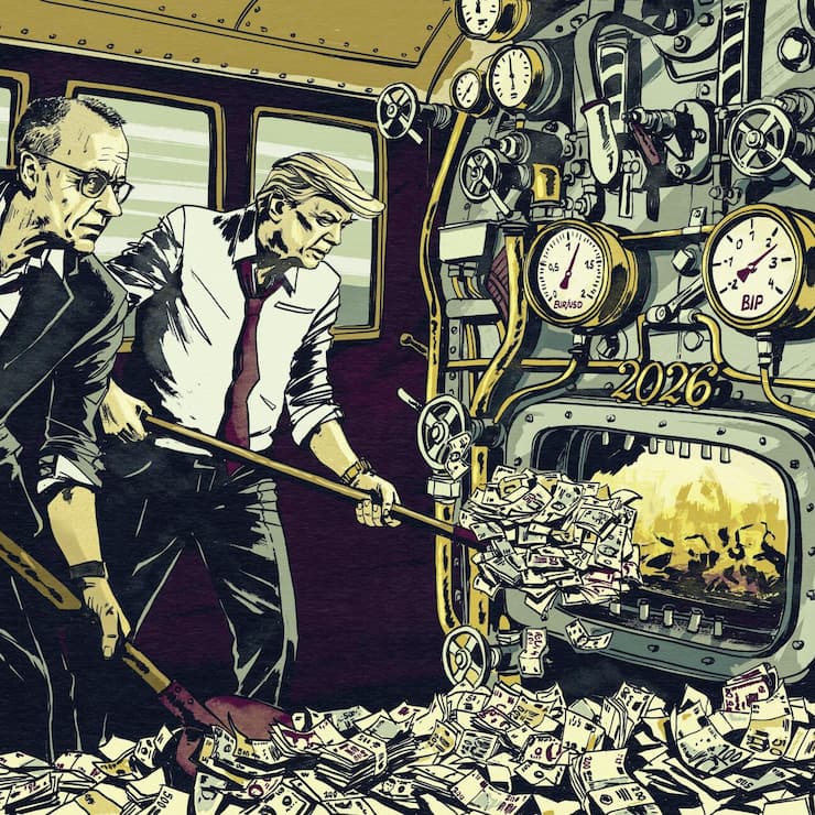 <p>Ordentlich Dampf im Kessel: Donald Trump und Friedrich Merz halten das Tempo mit viel Geld aufrecht. Dabei haben sie vor ­allem Teuerung und Arbeitslosenraten im Blick.</p>