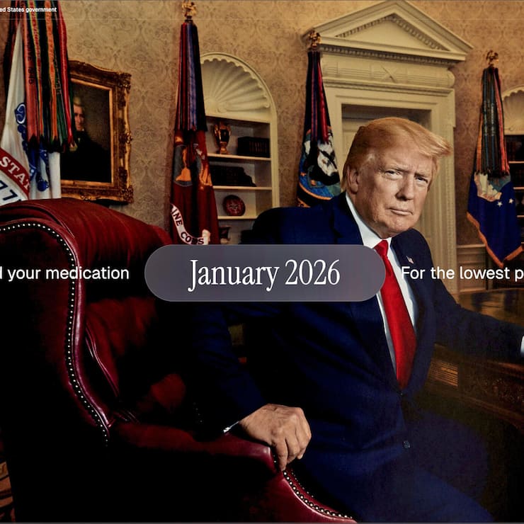 <p>US-Präsident Donald Trump inszeniert sich zum baldigen Start von TrumpRx.gov als Grandpa der Nation.</p>