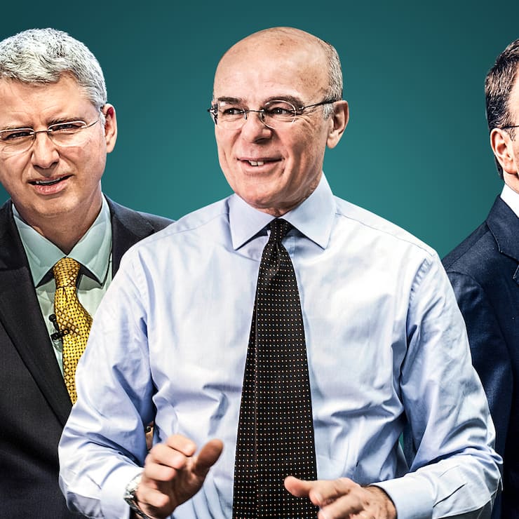 Roche-Chef Severin Schwan (hinten), Nestlé-CEO Mark Schneider (r.) und Zurich-Chef Mario Greco können sich bei der Dividende keine Schwäche leisten.