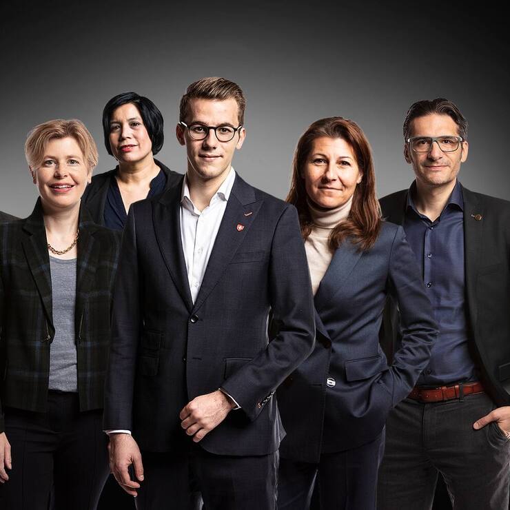 Alois Gmür, Esther Friedli, Min Li Marti, Andri Silberschmidt, Judith Bellaiche und Gerhard Andrey