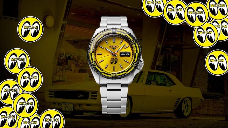Die Seiko 5 Sports Mooneyes in leuchtendem Gelb.